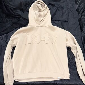 Classic Crop Beige Hoodie with 1947 Detail